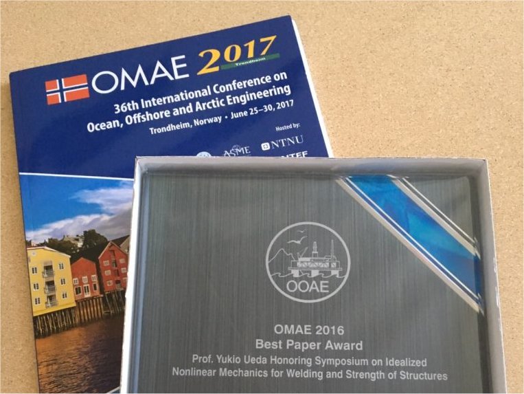 受賞： 生島先生、柴原先生が、OMAE 2016 Best Paper of Prof. Yukio Ueda Honoring Symposiumを受賞しました。